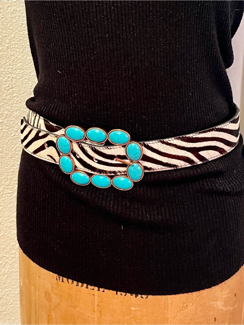Topaz Italy Fur Leather Belt Zebra Print XL
